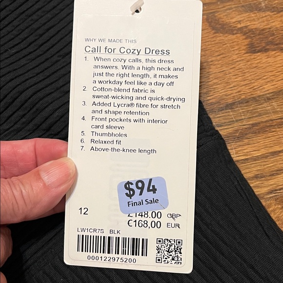 NWT Lululemon Call for Cozy dress Black Ribbed Long Sleeve 
LL24 - Picture 3 of 6